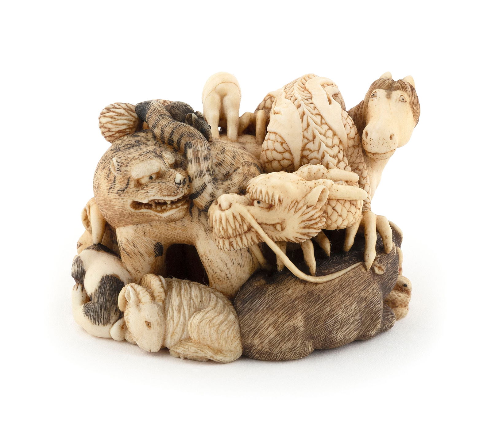 LARGE JAPANESE CARVED IVORY NETSUKE/OKIMONO BY TOYOSAI 19th Century Length 2.75". (1 of 5)