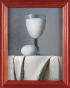 SERGEI BELIK (Ukraine, 1953-), "Still Life with Egg and Glass"., Oil on canvas, 16" x 12". Framed.