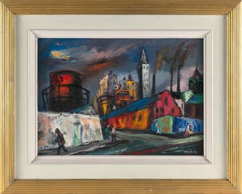 ABRAM TROMKA (New York/Poland/Russian Federation, 1896-1954), City street., Oil on metal, 17" x