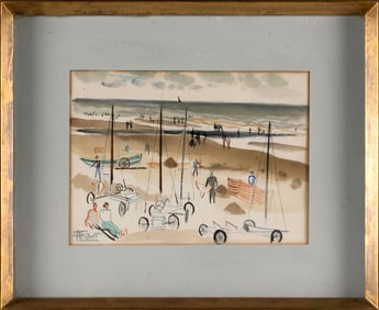 WILLY GILBERT (Belgium, 1902-1983), Beach scene., Watercolor on paper, 9.75" x 13" sight. Framed 17"