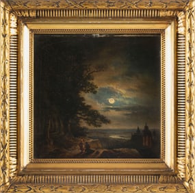 CONTINENTAL SCHOOL (Early to Mid-19th Century,), Nocturnal scene with Byzantine-style buildings in