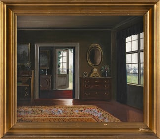 DUTCH SCHOOL (20th Century,), Interior scene., Oil on canvas, 22" x 26". Framed 27" x 31".