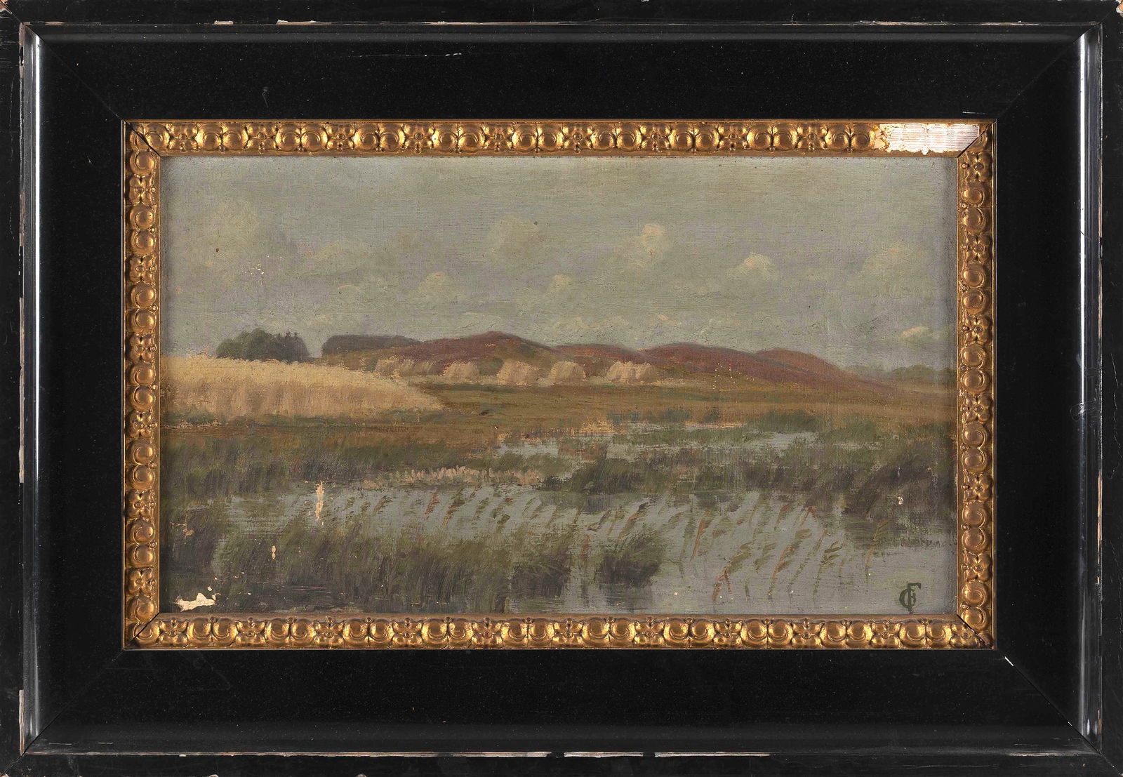 CONTINENTAL SCHOOL (19th Century,), "Coastal Wetlands, Denmark"., Oil on canvas, 11.5" x 19". Framed (1 of 2)