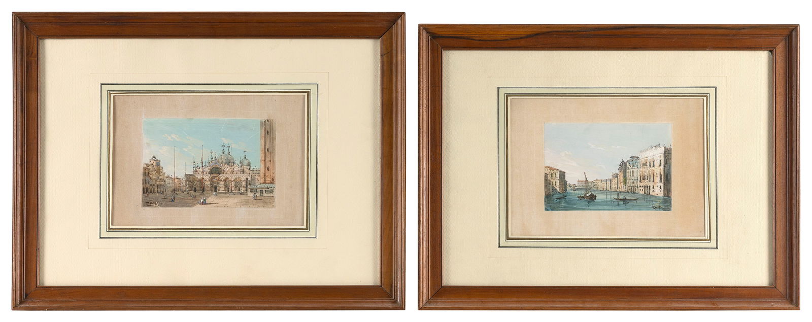 FELIX FRANCOIS GEORGES PHILIBERT ZIEM (France, 1821-1911), Pair of Venetian scenes:, Watercolors and (1 of 2)