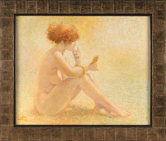 LOUIS FABIEN (America/Belgium/France, 1924-2016), "Coquetterie"., Oil on canvas, 23.5" x 29". Framed