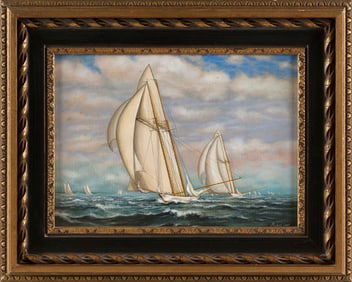RICHARD LANE (America, 20th Century), "Magic Defeats Cambria, 1870"., Oil on canvas, 10" x 14".