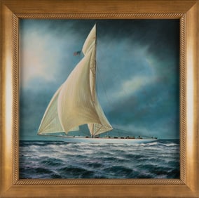 D. TAYLER (America, 20th Century), Racing yacht., Oil on canvas, 30" x 30". Framed 37" x 37".