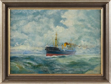 M. O'DONNELL (Early to Mid-20th Century,), "S.S. Largs Bay"., Oil on board, 10" x 14". Framed 12.25"