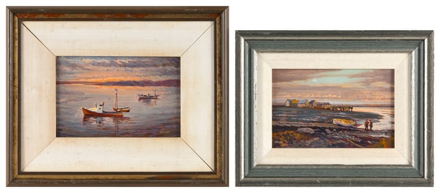 JOSEPH JAMES CRILLEY (Pennsylvania, 1920-2008), Two coastal views: "Wine Harbour, N.S." and