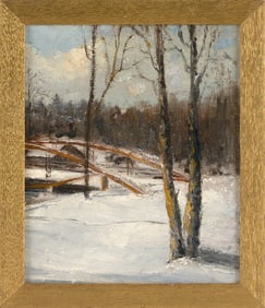 PAUL BERNARD KING (New York/Pennsylvania, 1867-1947), Winter landscape with bridge., Oil on canvas