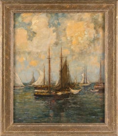 PAUL BERNARD KING (New York/Pennsylvania, 1867-1947), "Drifting Clouds"., Oil on board, 24" x 20".