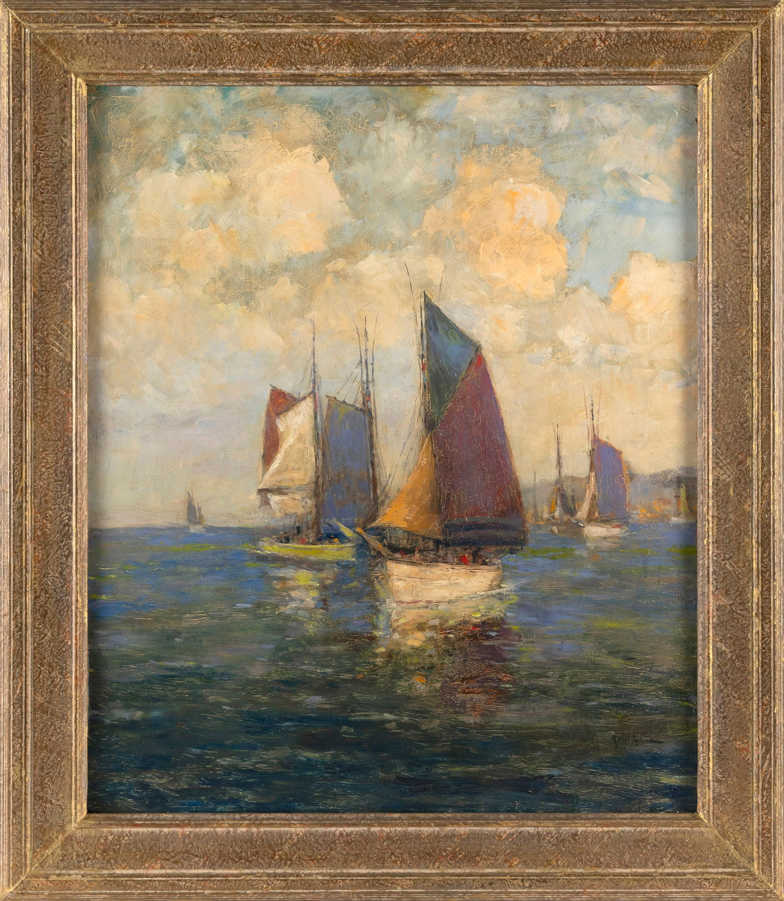 PAUL BERNARD KING (New York/Pennsylvania, 1867-1947), "Drifting Clouds"., Oil on board, 24" x 20".: PAUL BERNARD KINGNew York/Pennsylvania, 1867-1947"Drifting Clouds". Signed lower right "Paul King". Titled verso.Oil on board, 24" x 20". Framed 29.5" x 25.5".