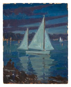 MARY LOUISE (LOW) FAIRCHILD (New York/Connecticut/France, 1858-1946), "Moonlight - Gloucester"., Oil