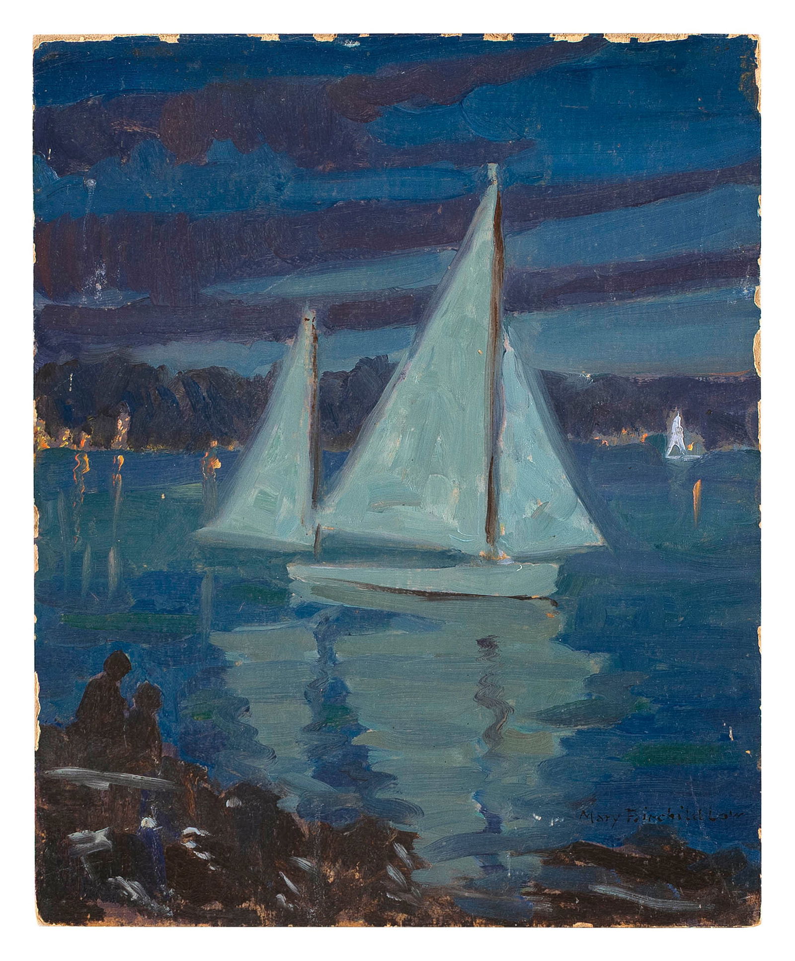 MARY LOUISE (LOW) FAIRCHILD (New York/Connecticut/France, 1858-1946), "Moonlight - Gloucester"., Oil (1 of 2)