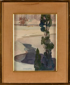 CARL HAROLD NORDSTROM (Massachusetts, 1876-1965), Winter landscape., Watercolor, 10" x 12". Framed