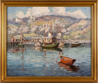 MELVILLE F. STARK (Pennsylvania, 1903-1987), "Across the Harbor, Gloucester, Mass."., Oil on canvas