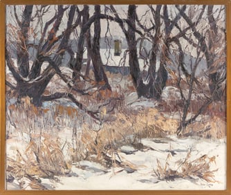 KEN GORE (Massachusetts/Illinois, 1911-1990), "Patterns of Winter"., Oil on masonite, 30" x 36".
