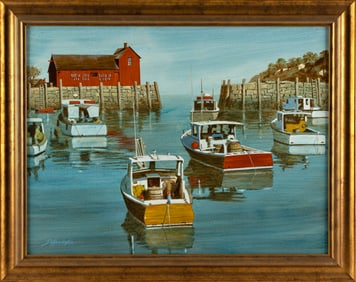 EDWARD G. DIFFENDERFER (California, 1928-2023), Motif #1, Rockport Harbor, Massachusetts., Oil on