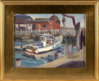 PAUL CIARAMITARO (Massachusetts, Contemporary), "The White Lobsterboat", Rockport, Massachusetts.,