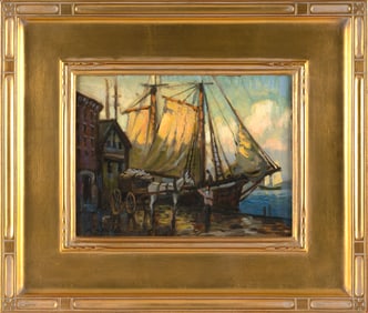 KENNETH KNOWLES (Massachusetts, 1968-), "Afternoon Light T-Wharf Boston"., Oil on masonite, 9" x