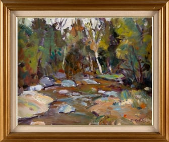 DALE RATCLIFF (America, Contemporary), "Jackson Stream"., Oil on canvas board, 16" x 20". Framed 21"