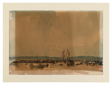 RED ROBIN (Colorado/New York, 1912-1991), Riders on the plains., Watercolor on paper, 9" x 14".