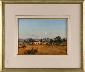 PAUL STRISIK (Massachusetts, 1918-1998), "Taos Moonrise"., Watercolor, 10" x 14". Framed 20" x 24".
