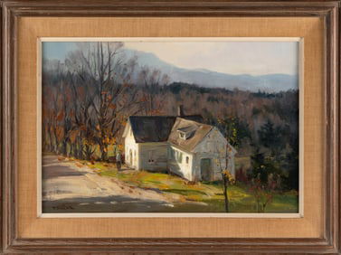 PAUL STRISIK (Massachusetts, 1918-1998), "Vermont Haze"., Oil on canvas, 16" x 24". Framed 23.5" x