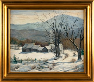 HAZEL KITTS WIRES (Vermont/New Jersey, 1903-1983), "Winter Solitude"., Oil on canvas board, 20" x