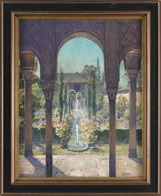 HEZEKIAH ANTHONY DYER (Rhode Island/Europe, 1872-1943), Garden fountain., Gouache, 18.75" x 15"