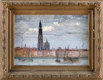 ELIJAH BAXTER, JR. (Rhode Island/Massachusetts, 1849-1939), "Antwerp, Belgium"., Oil on canvas, 11"