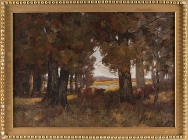 JOSEPH ARCHIBALD BROWNE (Canada/New York/United Kingdom, 1862-1948), Sunny day with cows under the