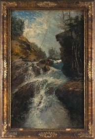 JOHN HARRISON MILLS (New York/Canada, 1842-1916), "Where the Ouzel Builds"., Oil on canvas, 34.5" x