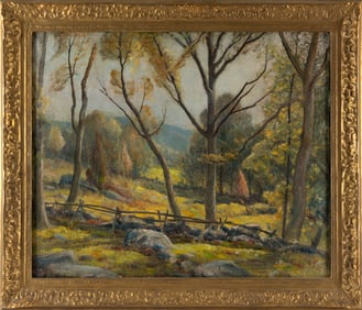 ALBERTUS EUGENE JONES (Connecticut, 1882-1957), Landscape with a split-rail fence., Oil on canvas,