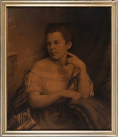 BOSTON SCHOOL (19th Century,), Portrait of a young girl., Graphite and charcoal pencil on paper