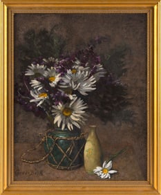 CLAUDE BUCK (Illinois/California, 1890-1974), Still life of flowers and vases., Oil on masonite, 16"