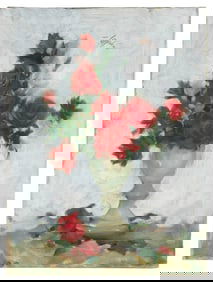 SAMUEL EDMUND OPPENHEIM (New York/Florida, 1901-1992), "Roses"., Oil on canvas, 24" x 18". Unframed.