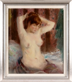 SAMUEL EDMUND OPPENHEIM (New York/Florida, 1901-1992), "Nude Arranging her Hair"., Oil on canvas,