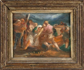 JON CORBINO (New York/Massachusetts, 1905-1964), "Drowned Fishermen"., Oil on panel, 12" x 16".