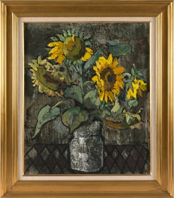 MARY MALCOLM-KLUGE (America, 1910-2003), Bouquet of sunflowers., Oil on canvas, 24" x 20". Framed