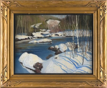 FRANK CHARLES HENNESSEY (Michigan/Canada/England, 1893-1941), Snowy stream., Pastel, 12.5" x 16.5"