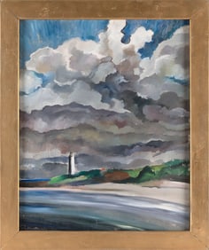 ROBERT HALLOWELL (New York/Colorado, 1886-1939), Expansive seascape with lighthouse., Oil on board,