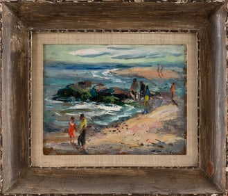 LOUIS (LUIGI) BOSA (New York/Pennsylvania/Italy, 1905-1981), Figures on a rocky coast., Oil on