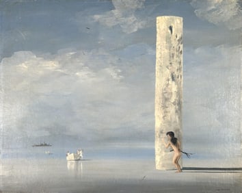 JOHN FLOYD MORRIS (America, 1920-1991), "Invasion"., Oil on academy board, 16" x 20". Unframed.