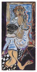 EDWARD BANFORD LEAMAN (Massachusetts, 1946-2023), Two figures., Oil on plywood, 27.75" x 14".
