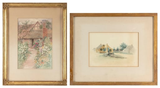 JANE BREWSTER REID (New York/Illinois, 1862-1966), Two views of cottages:, Watercolors on paper, 11"