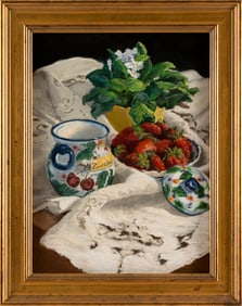JANICE MESSIER (Massachusetts, 1949-), "Strawberries & Zucchero"., Pastel on paper, 10" x 12".