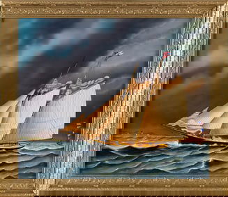 JEROME HOWES (New York/Massachusetts, 1955-), Three-masted sloop under full sail., Oil on board, 20"
