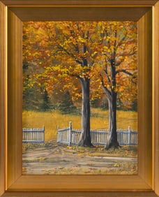 JAMES W. MADDOCKS (Massachusetts, Contemporary), Autumnal landscape with picket fence., Oil on