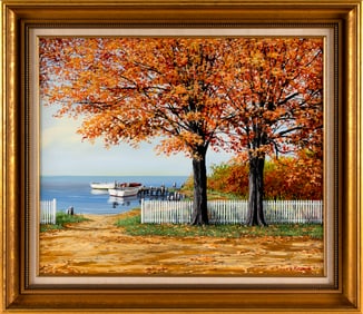 JAMES W. MADDOCKS (Massachusetts, Contemporary), Autumn on the coast., Oil on canvas, 20" x 24".